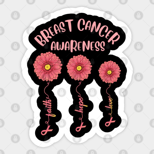 Faith Hope Love Breast Cancer Awareness Pink Cancer Survivor Sticker by Proficient Tees